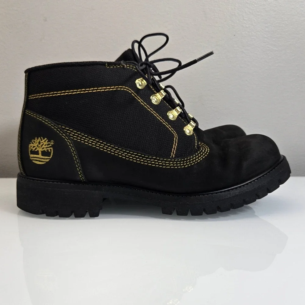 Timberland Waterproof Boots Mens 7 Black Campsite Chukka Leather Canvas Workwear